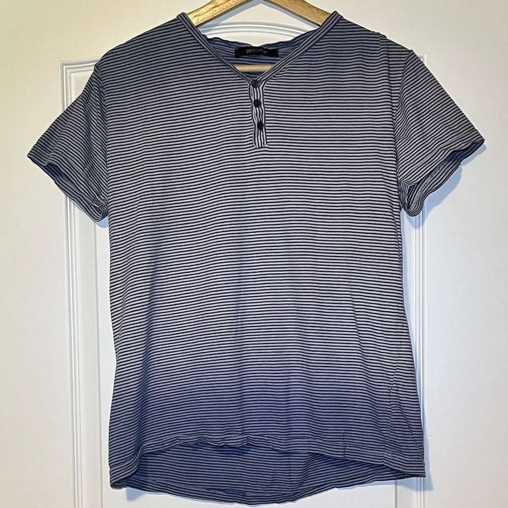 Gradient Blue Striped Zenformen Polo Shirt